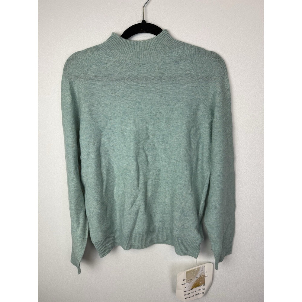 Chic Wish Teal Gold Knit Long Sleeve Mock Neck Sweater Sz Medium NWT